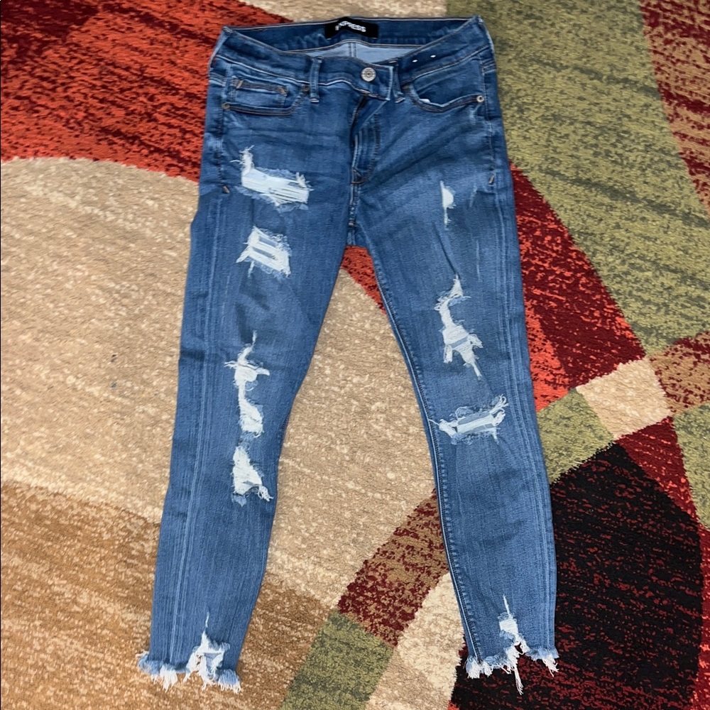 Express Blue Distressed Skinny Jeans